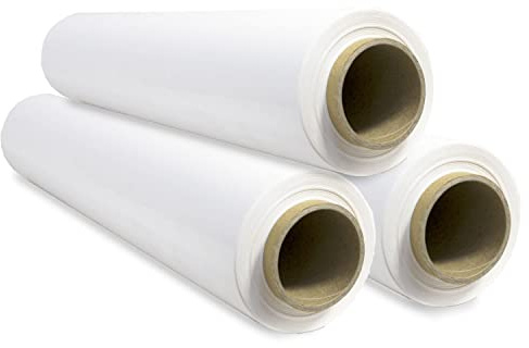 Film Blanco para Embalar, Film, Papel Film, Rollo de Plastico Protector Muebles, Cajas Mudanza, Plastico Cubretodo 50cm x 300m estirables - SIDI (3 unds, Blanco)