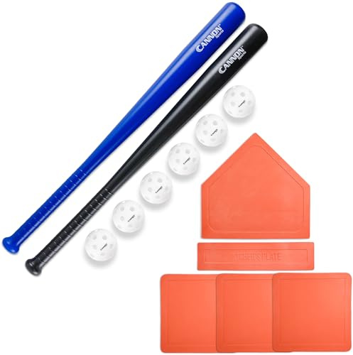 Plastic Baseball Bat and Ball Set (2 Bats + 6 Balls + Bases, Black/Blue)