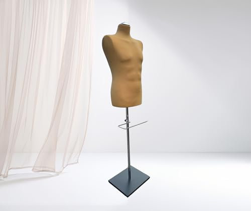 LUSORIA Schneiderpuppe, Schneiderbüste männlich mit Hosenhalter beige/schwarzer Standfuß
