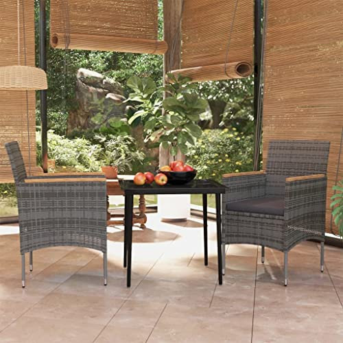 HETFTJN 3-TLG. Garten-Essgruppe, Gartenset Tisch Und Stühle Loungemöbel Terrasse Essgruppe Loungesessel Geeignet für Garten Balkon Außen Wenig Platz mit Auflagen Grau und Schwarz