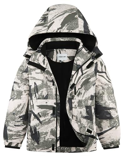 UMMTOM Wasserdichte Skijacke für Jungen, mit Fleece gefüttert, warm, Winterjacke mit Kapuze, Winterjacke für Kinder