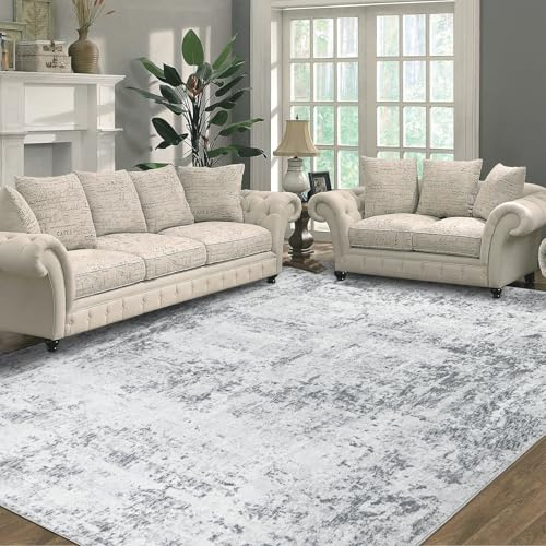 Capslpad Grey Abstract Area Rug 160x230cm Modern Short Pile Soft Faux Wool Living Room Rug Washable Indoor Rug Non Slip Minimalist Floor Mat Rugs for Living Room Bedroom Office Area Kitchen Decor