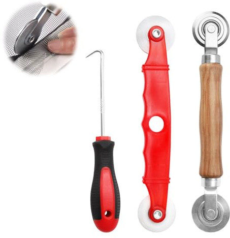 Werkzeug Einzieher Einroller für Keder Siebfenster Spline Roller Hand Spline Roller Rollwerkzeug mit Nylonräder Gummistreifen Haken für Fliegengitter Insektenschutz Ersatzteil 3 Stück
