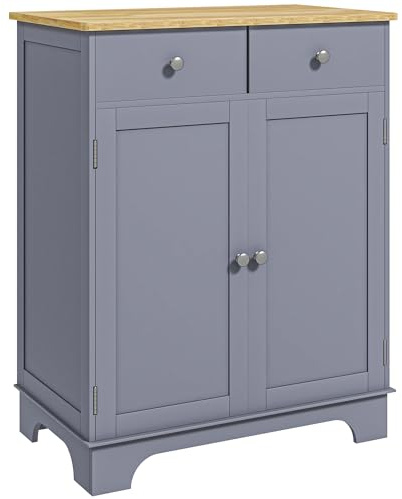 HOMCOM Meuble de Rangement Buffet Salon avec placards à Portes, 2 tiroirs et étagère réglable, Armoire de Rangement pour Salon, Cuisine, Chambre, Gris et Bois Naturel