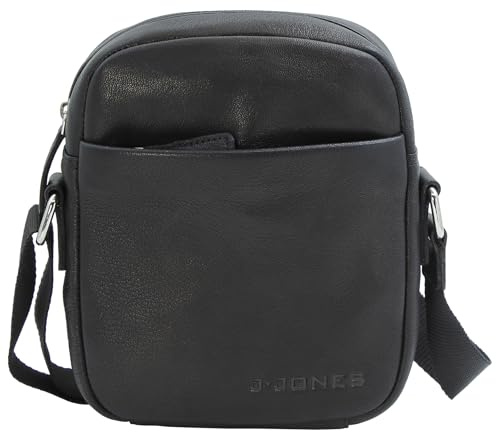 J JONES - Herren Leder Umhängetasche Kleine Schultertasche für Männer | crossover Messenger Bag Crossbody Bag Schwarz