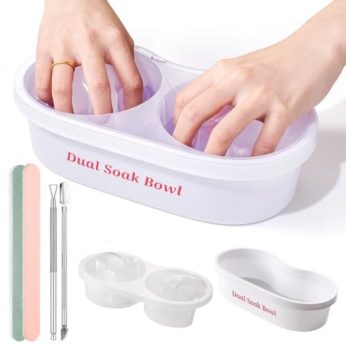 Dual Nail Soak Off Bowl: Acetone Gel Nail Polish Acrylic Nail Remover Soak Off Bowls - Nail Varnish Dip Powder Remover Manicure Nail Soaking Bowl - Acetone Acrylic Remover Kit for Salon Home Use