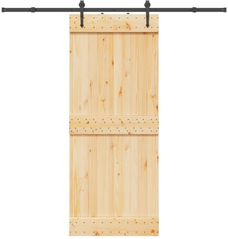 vidaXL Schiebetür mit Beschlag 85x210 cm Massivholz Kiefer, Innentür, Holzschiebetür, Scheunentür, Innenschiebetür, Holz Schiebetür, Innenscheunentür