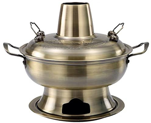 Pentola calda in rame, Pentola Shabu vintage, pentola calda for carbone in acciaio inossidabile, pentola for zuppa cinese, pentola for pentole, for ristorante for feste in casa(Silver,34cm)