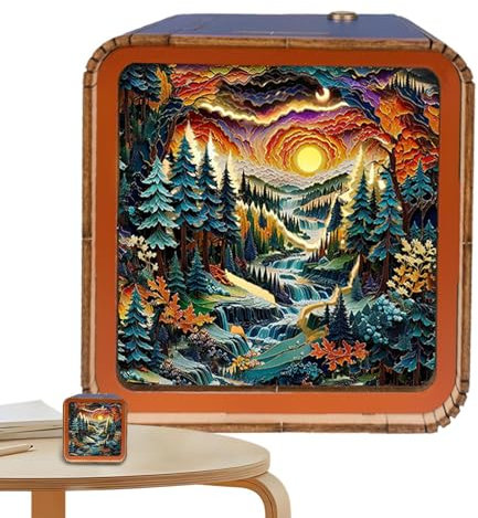 Mihauuke Puzzle en bois à lumière LED, puzzle en bois 3D, veilleuse, lampe d'art portable | Veilleuse 3D éteinte, puzzle, jouet, lampe d'art, bureau à domicile, décoration de Noël pour la famille et