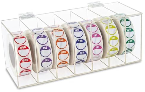 NISHZHU Etikettenspender Aus Acryl mit Abdeckung für Den Wochentag, mit 7 Fächern, für Aufkleberrollen Zur Wandmontage (Ohne Etikett)