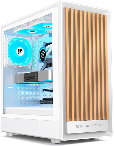 FOIFKIN M1 Boitier PC - Bois Noyer Façade - 4 Ventilateurs ARGB PWM préinstallés, boîtier de PC de Jeu ATX Mid-Tower (Blanc, M1)