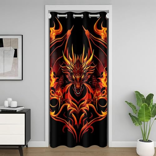 Loussiesd Türvorhang mit Feuerdrachen-Motiv, für Tür, Privatsphäre, 3D-Drache, Schranktür, Vorhang für Schlafzimmer, Wohnzimmer, Jungen, Teenager, Westerndrache, 30 % - 50 % Raumverdunkelung
