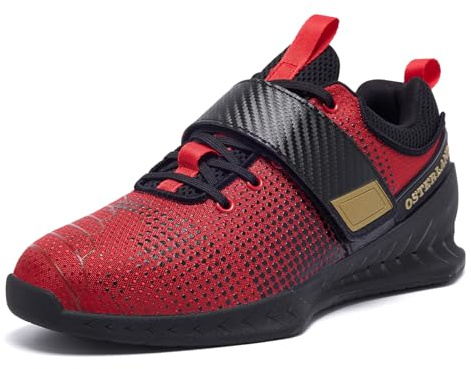 Osterland Gewichtheber-Schuhe: Hochleistungsschuhe für Fitnessstudio, Powerlifting, speziell für schweres Heben, Kreuzheben, Krafttraining, Kniebeugen Schuhe für Männer und Frauen, Schwarz/Rot, 13.5