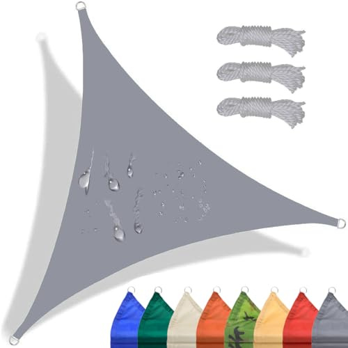 CANYUE Vela Ombreggiante Impermeabile 4x5x6.4.m Tenda A Vela Triangolare Grigio,Tenda Da Sole Per Esterno Protezione Raggi UV Per Giardino Esterno Terrazza