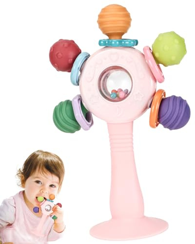 Vasmeiy Sonagli Sensoriali Neonato Giocattoli Sensoriali per La Dentizione, Giocattoli Sonaglio Dentizione Neonato Montessori Massaggia Gengive Neonati Neonatos Sonaglio Neonato 6-9 Mesi (rosa)