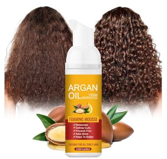 Mousse bouclée à l'huile d'argan, mousse hydratante et douce, contrôle des frisottis, crème améliorant et volumisante des boucles pour cheveux bouclés, améliore les vagues et les boucles, ajoute de la