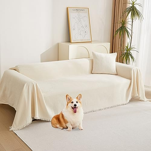 MYSKY HOME Sofa Couch überzug Beige,Sofabezug 1/2/3 Sitzer,180x300cm | Sofa überzug Kratzschutz für Sofa, Sofaschutz Katze für Haustiere Kinder Hund, Dekorative überwurfdecken für Wohnzimmer