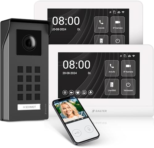 Entri Video Türsprechanlage, Aufputz Türklingel mit Kamera, Smartphone App, 1 Familienhaus, Video Türklingel, 2x7 Zoll HD-Monitor, Full HD Kamera, Gegensprechanlage mit Türöffner und Klingel 2 Draht