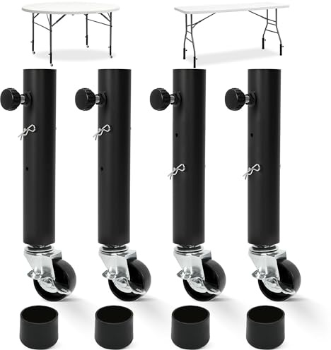 ohbien 4Pcs Table Leg Extenders with Wheels, Adjustable Metal Table Leg Risers for Rise 6.1in/7.8in with 4 Rubber Cover Furniture Riser for Bed Sofa Cabinet Couch Dresser Table