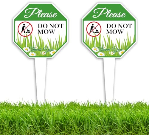 WEBEEDY 2 Packung Rasen Nicht Mähen Schild Für Den Garten Doppelseitige Rasenschilder Mit Wetterfestem Aluminium Bitte Nicht Mähen Danke Gartenschild 15x30cm Outdoor Kein Mäh Schild Für Den Garten
