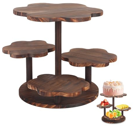 4 Tier Wooden Cupcake Stand, Dessert Cup Cake Tower Stand, Vintage Holder Pastry Display Stand, 12 Inches Tiered Serving Tray for 50 Cupcakes, for Birthday Party Wedding Christmas (Flower shape)