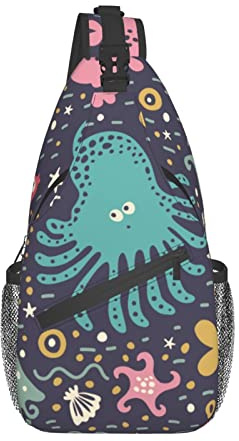 Schultertasche Niedliche Bunte Meerestiere Slingtasche Wasserdicht Leichte Taschen Sling Daypacks, Für Sports, Outdoor, Klettern