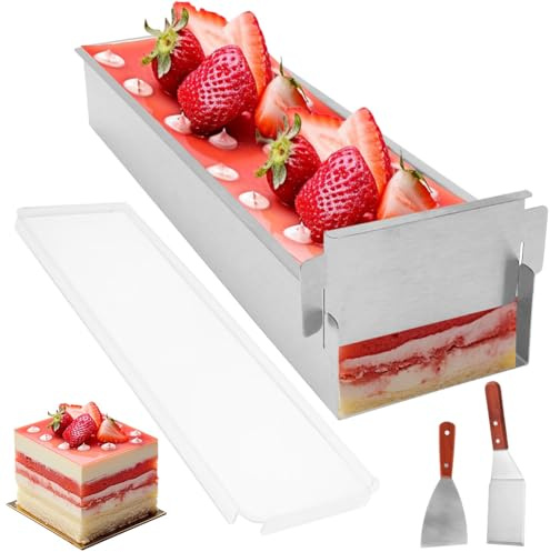 Yuragim Tiramisu Form mit Deckel, Verstellbare Backform Rechteckig mit Acryldeckel Mousse Kuchenform Eckig zum Backen und Dekoriere, Weihnachten Basteln für Tortenzubereitung Broten Toast Tiramisu