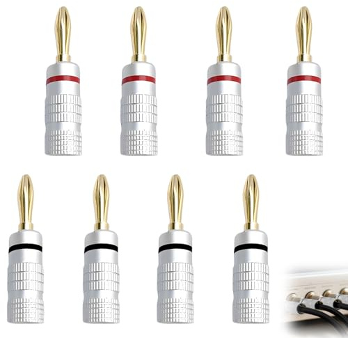 8 Stück Bananenstecker, 24K Vergoldet Bananenstecker Lautsprecheranschlüsse Audio-Buchsenanschluss für Lautsprecherkabel Audio-Klinkenstecker 4 Rot 4 Schwarz, Kompatibel Kabeln 0.75 mm bis 4 mm