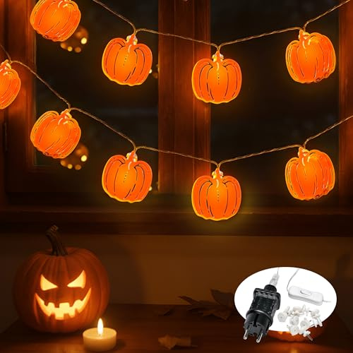 Cobus CozyHome Halloween Kürbis Lichterkette - 6 Meter & 20 LED in Warmweiß | Mit Stecker I Kürbislichterkette Haloween Theme I Halloween eve Fairy Lights Indoor LED Beleuchtung Innen Helloween Girlande