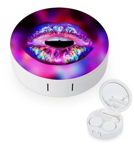 fkgvwo Contact Lens Case Purple Glitter Lips Contact Lens Box Travel Kit Portable for Travel & Home