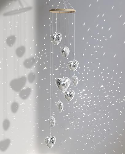AceList Hanging Disco Ball Decor Heart-Shaped Sun Catcher, 35 Inch Handmade Light Reflecting Hanging Decor for Window, Indoor Room, Home Decor – Unique Sparkle Home Accent & Gift