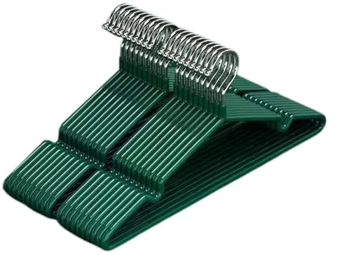 20x Premium Rubber Coated Metal Hangers - Heavy Duty - Space Saving Organiser Clothes Hangers for Wardrobes Coat Rack Rails Thin and Non-Slip (20, Green)
