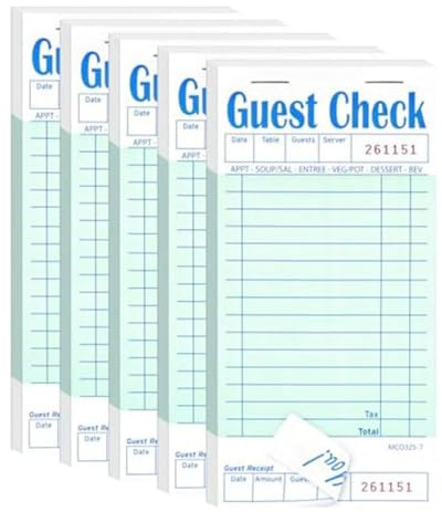 Leprera Lot de 5 carnets de chèques pour invités, blocs de notes de serveur pour restaurant, carnet de chèques de serveur vert, bloc de commandes de restaurant, 50 feuilles/paquet