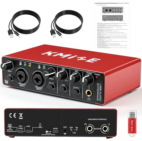 Kmise USB Audio Interface, Computer Recording Audio Interfaces with 48V Phantom Power for Recording, Studio Quality Sound, Compatible with Guitarists, Vocalists, Podcasters (USB Type-C)
