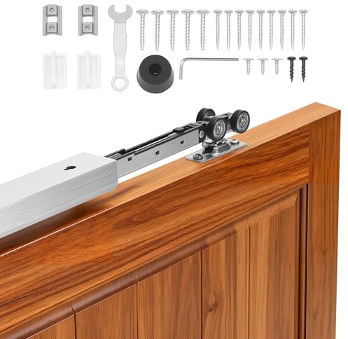 VEVOR Kit de Quincaillerie pour Porte Coulissante Rail 144,1 cm, Système Coulissant pour Porte à Galandage avec Mécanisme de Fermeture Amortie, pour Vantail Simple Épaisseur 2,5-4,5 cm Largeur 76,2 cm