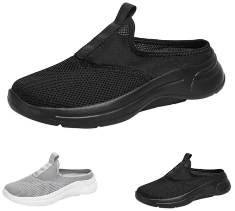 Herrtofflor, nät, tofflor, stängda tofflor, unisex fritidsskor, bekväma utomhusskor, mode halvskor, mjuka sulor, platta skor, halkfria sommarskor, ventilerande sovskor, svart, 43 EU