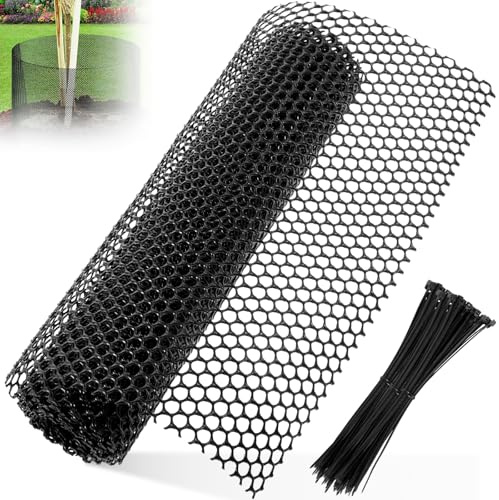 40 cm × 6 m Rollo de Malla Plastico Jardin con 100 Banda Cables, Alambre Eesgrima Hexagonal Versátil, Malla Conejera Fina Recortable para Balcón, Jardín, Gallinero Rejilla de Protección contra Topos