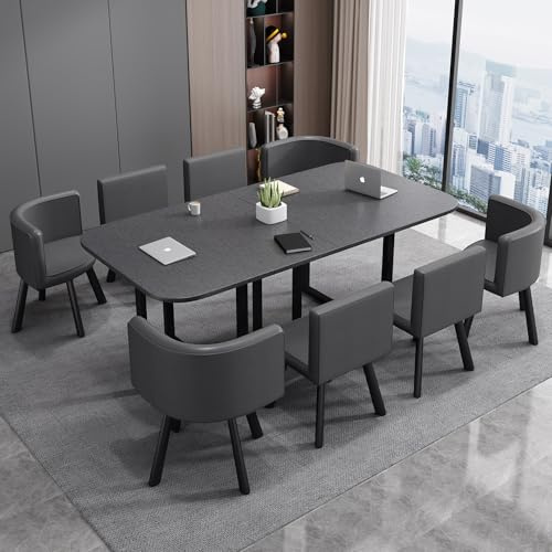 YVMGWEL Konferenztisch 180x90cm, Moderner Besprechungstisch mit Metallrahmen und 8 Stühle, Rechteckiger Meetingtisch für 6–8 Personen für Büro, Konferenzraum, Seminarraum, Esszimmer (Grau)