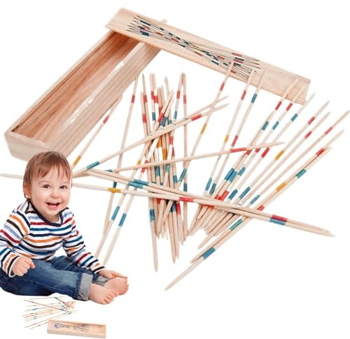 Mikado spel – 31 färgglada trästavar | klassiskt skicklighetsspel | pedagogisk pedagogisk leksak för barn och vuxna | traditionellt brädspel för familj och fest presentset