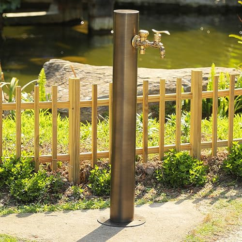 Colonna del Rubinetto da Giardino in Acciaio Inossidabile 304, Fontana da Giardino in Stile Antico con Pistola a Spruzzo(Brown A)