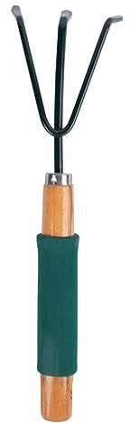 Green Blade 1x Brown Cushion Grip Handle Hand Rake - Small Mini Weeding Digging Planting Garden Border Gardening Tools Set