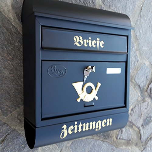 Großer Briefkasten/Postkasten XXL Schwarz Matt mit Zeitungsrolle Runddach