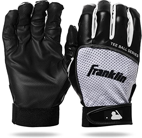 Franklin Sports Youth Teeball Batting Gloves - Youth Flex - Kids Batting Gloves for Teeball, Baseball, Softball - Black/White - Tee Ball Extra Small