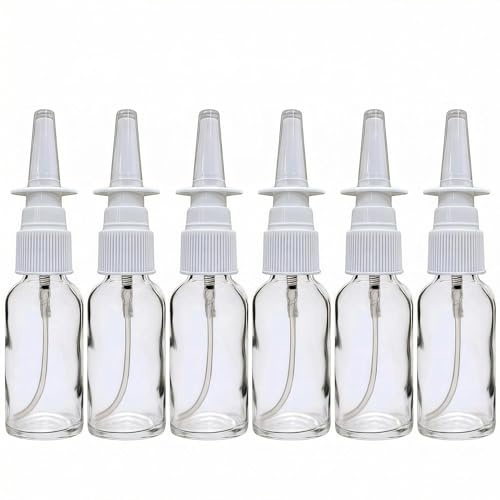6PCS 10ml/0.34oz Empty Glass Refillable Nasal Spray Bottles Fine Mist Sprayers Atomizers Makeup Water Travel Containers Jars For Perfumes Essential Oils Medical Saline Water Applications (Clear)