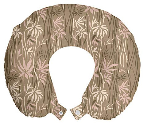 ABAKUHAUS Botánico Cojín de Viaje para Soporte de Cuello, Palillos de bambú Tropical, Viajes Siestas Leer Mirar TV, 30x30 cm, Camel pálido Salmón