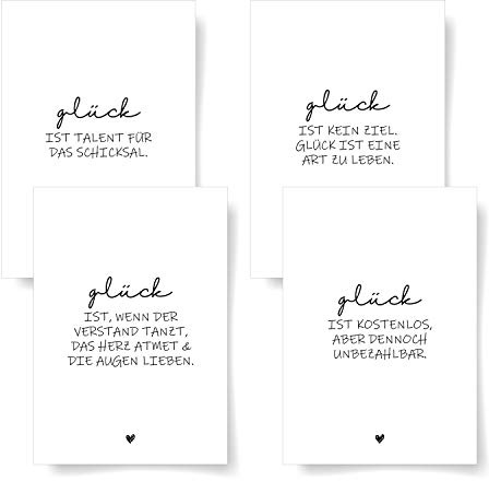Donari® Postkarten 4er Set DIN A6 • Hochwerige Postkarten mit Sprüchen • Postkartenset in edlem Design Schwarz Weiß • Freunde Karten mit Sprüchen (Glück)