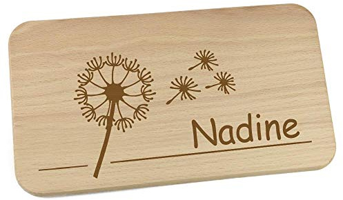 Personalisiertes Frühstücksbrettchen aus Holz mit Motiv und Name graviert Motiv Pusteblume