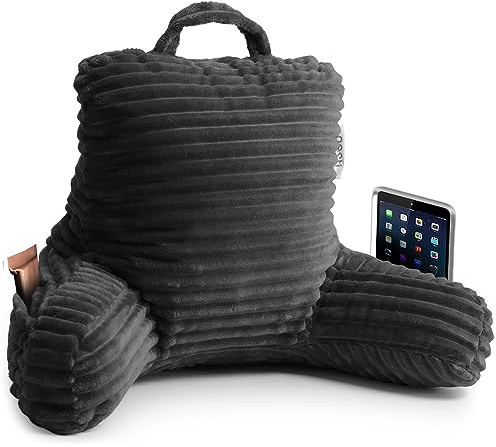 Nestl Reading Pillow for Kids & Teens with Shredded Memory Foam, Luxe Cut Plush Backrest Pillows for Reading and Gaming, for use on Couch, Bed, Floor, Adjustable Support with Washable Cover Dark Grey