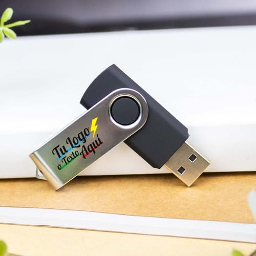 Memoria USB Twister 16 GB Personalizado (Texto o Logo) · Pendrive Ideal para Regalar · Original y Elegante Producto Promocional (Negro)