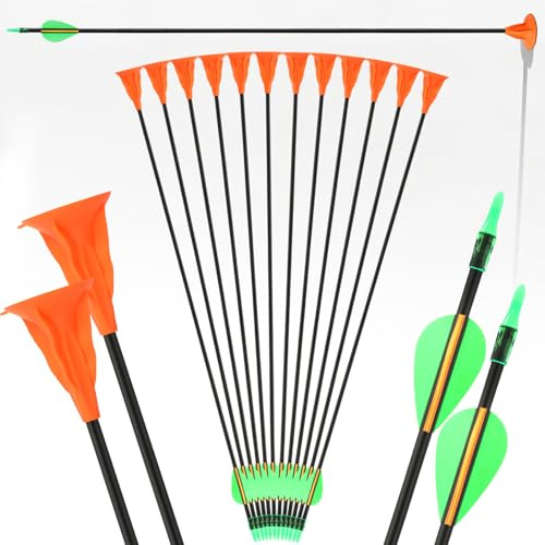 ZSHJGJR 6/12pcs Fiberglass Arrows with Suction Cup Youth Game Arrows Safe Arrow for Recurve Bow Sucker Arrow for Beginner Youth (Orange, 6pcs)